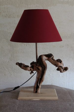 Lampe bois, en cep de vigne recyclé Made in France