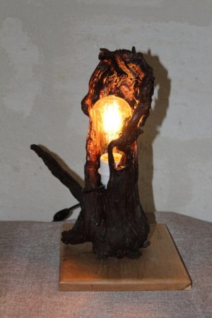 Lampe bois en cep de vigne, socle en chêne - Made in France